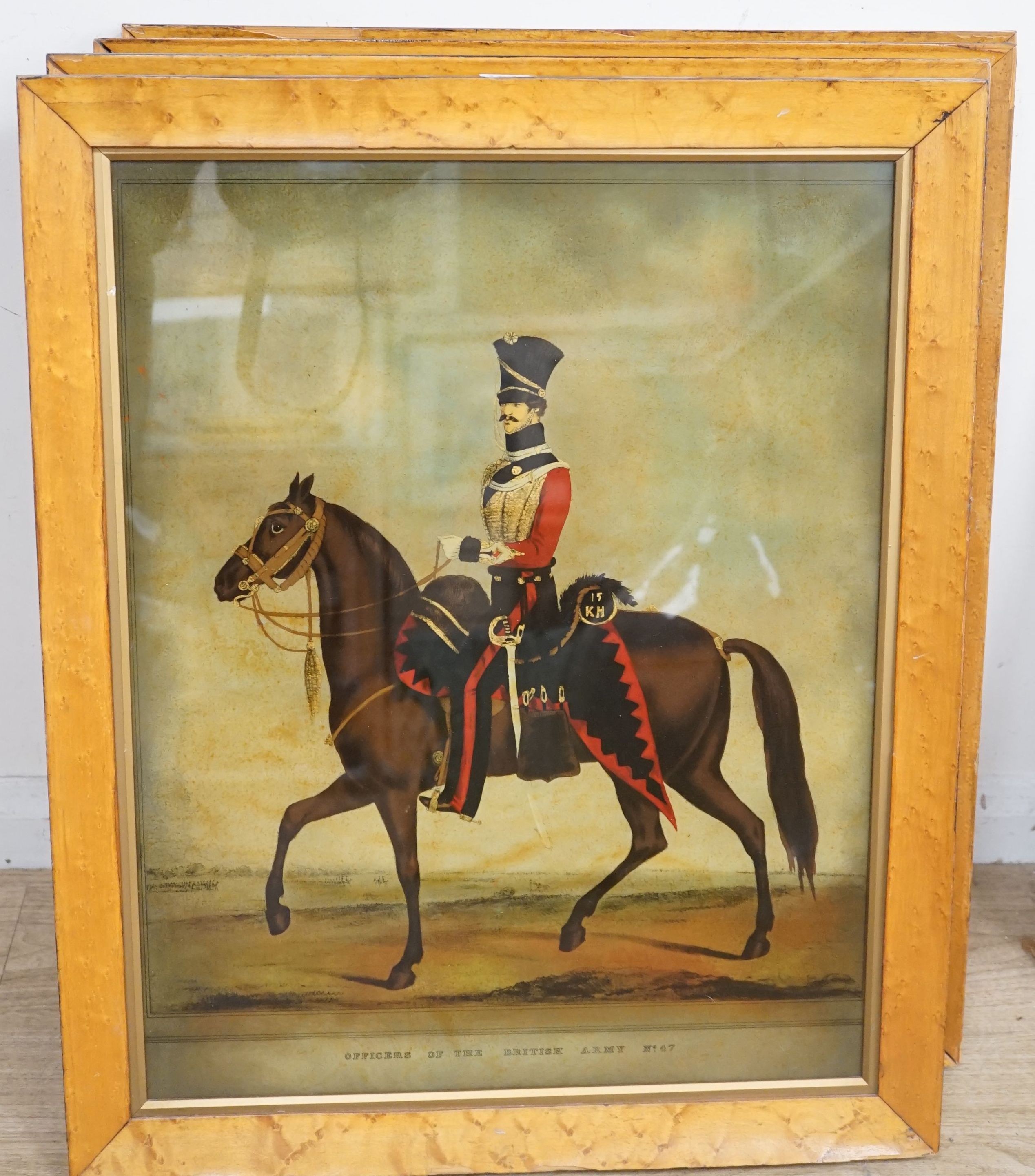 A set of four reverse prints on glass, 'Officers of the British Army', 60 x 46cm